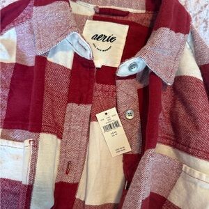 Aerie Red and Cream Checkered long sleeved flannel Shirt